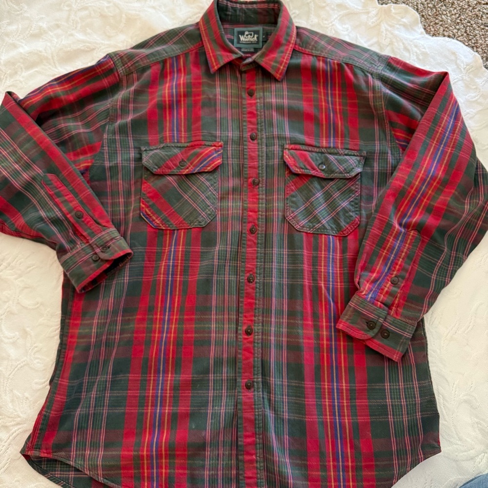 Vintage Y2K Woolrich Plaid Long Sleeve Shirt Size Large Red Green Cotton